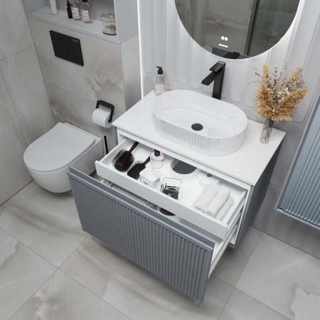 Тумба подвесная "КРИСТАЛЛ-80 см" с 1 ящ. графит матовая