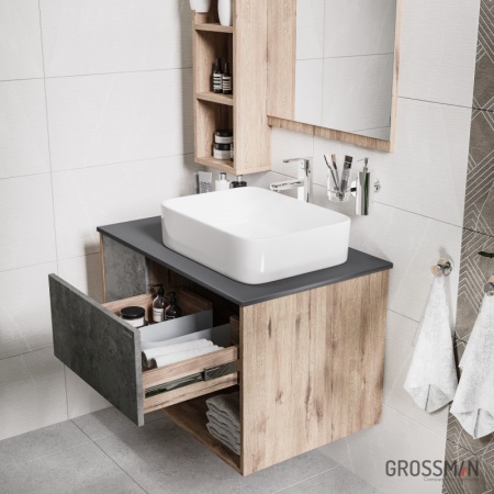 Тумба подвесная Grossman БРУНО-80 см с 1-м ящиком веллингтон/бетон