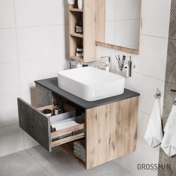 Тумба подвесная Grossman БРУНО-80 см с 1-м ящиком веллингтон/бетон