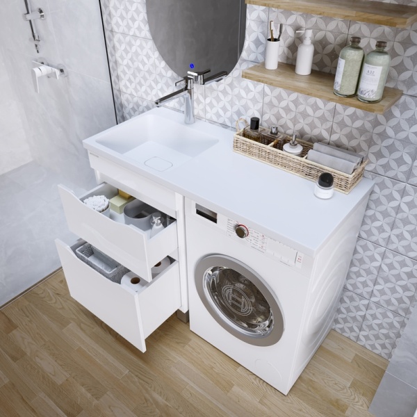 Тумба напольная "ВИЛАР-50" под стиральную машину с 2-я ящ. белая (ум. Камилла-110)