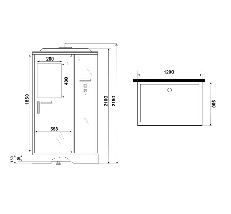 Душевая кабина Niagara Standart ST120/90/15Q (120х90х215) прямоугольник,поддон 15см,распашная,проф.белый,3 места