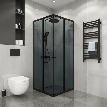 Душевое ограждение Niagara Eco NG-1009-14QT (90х90х190) квадрат,раздвижное,черный,стекло тонированное,1 место
