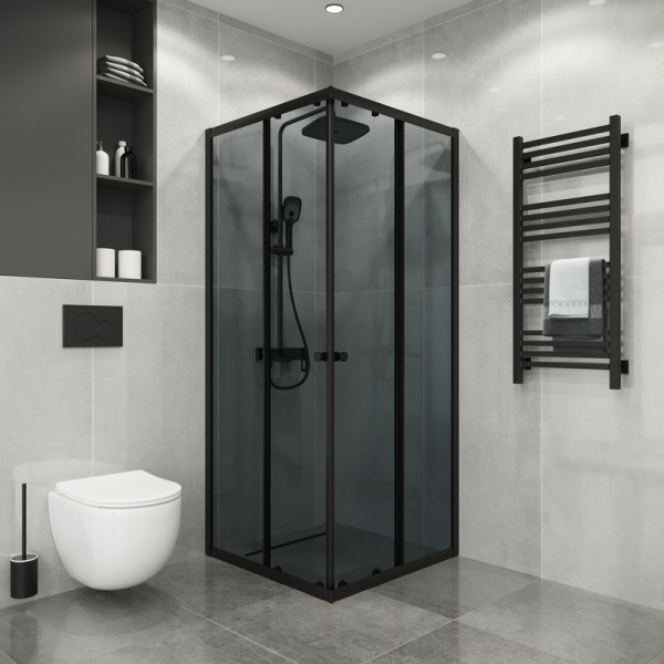 Душевое ограждение Niagara Eco NG-1009-14QT (90х90х190) квадрат,раздвижное,черный,стекло тонированное,1 место