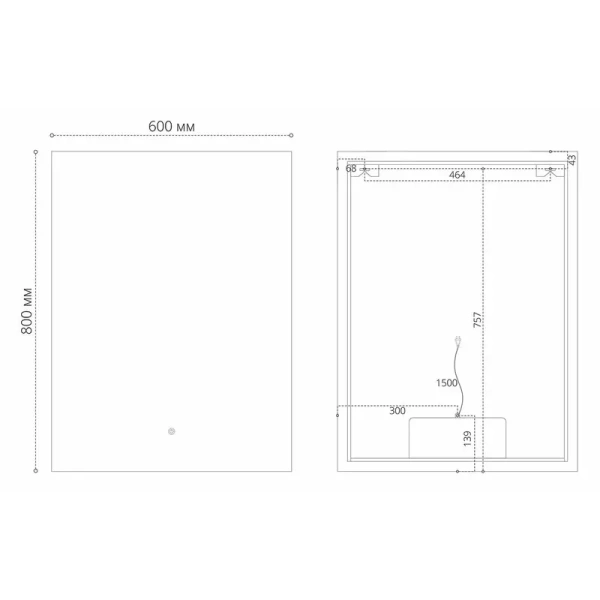 Зеркало Grossman Pragma-норма 60 х 80 см, LED подсветка, подогрев, 186080