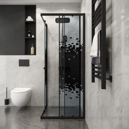 Душевое ограждение Niagara Eco NG-1008-14QBLACK (80х80х190) квадрат,раздвижное,черный,стекло мозаика,1 место