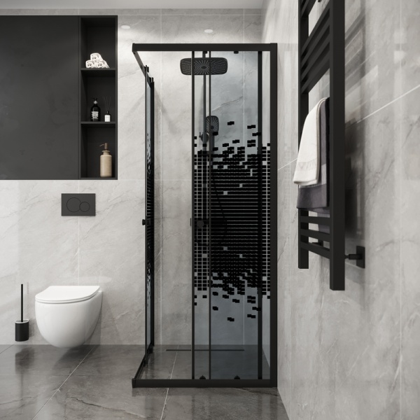 Душевое ограждение Niagara Eco NG-1008-14QBLACK (80х80х190) квадрат,раздвижное,черный,стекло мозаика,1 место
