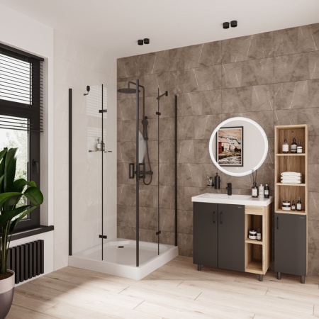Душевое ограждение Niagara Nova NG-6813-08ВLACK (90х90х195) квадрат,черный,двери распашные,стекло прозрачное,1 место