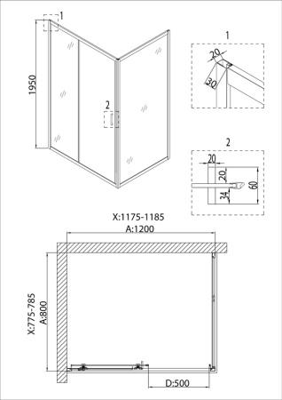 Душевое ограждение Niagara Nova NG-6612-08 (120х80х195) прямоугольник,хром,дверь раздвижная,стекло прозрачное,1 место
