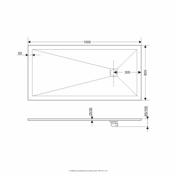 Поддон прямоугольный GR-S180100Q  Белый