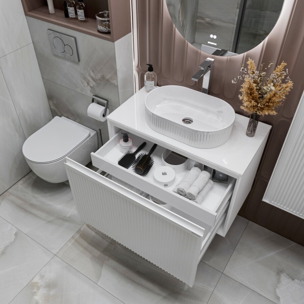 Столешница "КРИСТАЛЛ-80 см" белая глянц. (искусственный камень)