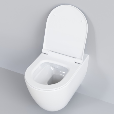Унитаз Queen 113T20001R (570*360*400) БЕЛЫЙ подвесной БЕЗОБОДКОВЫЙ с тонкой крышкой, 2 место