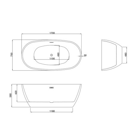 Ванна отдельностоящая Grossman Fly GR-1104MB (170х75х58) цвет черный/белый матовый,1 место