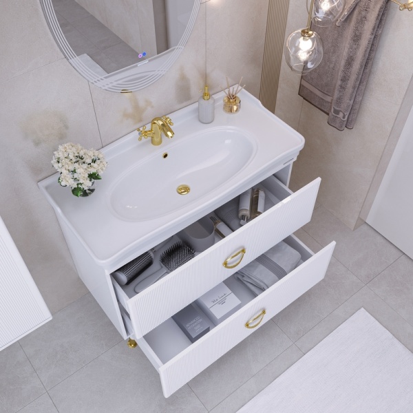 Тумба напольная "АТРИО-105 см" с 2-я ящ. белый глянец (ум.МОДЕРН-105)