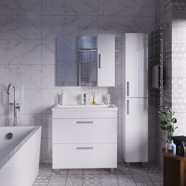 Тумба напольная "НЕО-80 см" с 2-я ящ. в краске, белая (ум.Фостер-80)