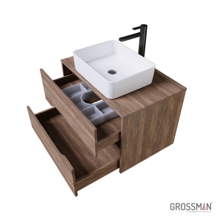 Тумба подвесная Grossman ЛАЙФ-80 см с 2-я ящиками темное/графит