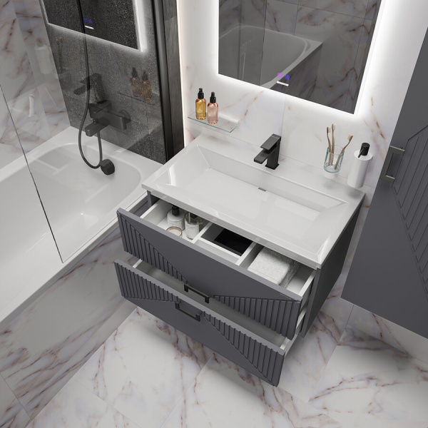 Тумба подвесная "ЛУКСОР-80 см" с 2-я ящ. графит матовая (ум. Блисс-80 см.)