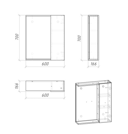 Шкаф-зеркало "ЮНИТ-60 см", универсал. кадена вуд