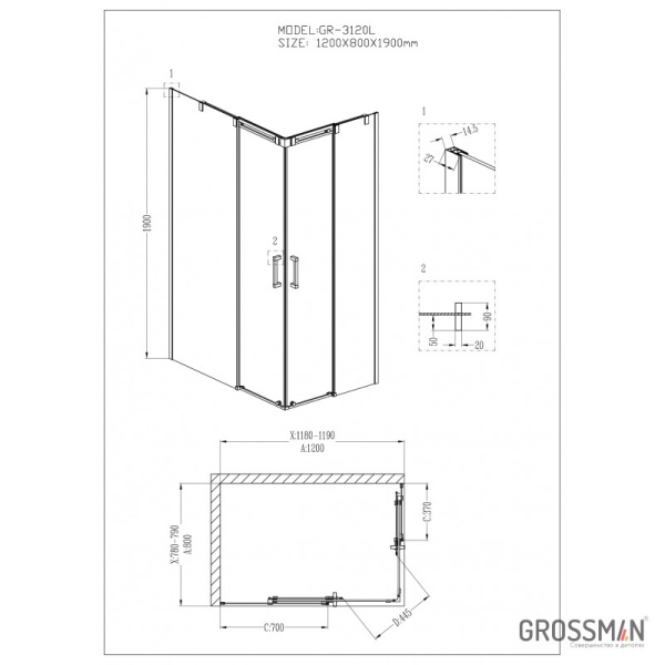 Душевой уголок Grossman Galaxy GR-3120 L