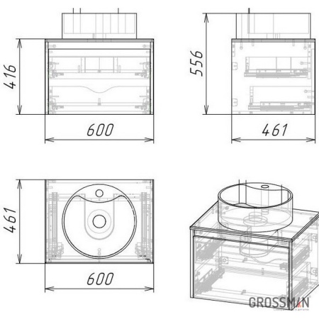 Тумба подвесная Grossman СМАРТ-60 см с 2-я ящиками веллигтон/графит
