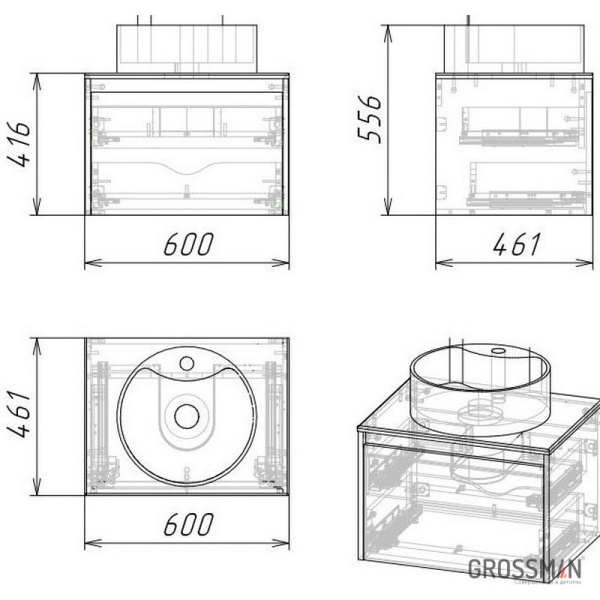 Тумба подвесная Grossman СМАРТ-60 см с 2-я ящиками веллигтон/графит
