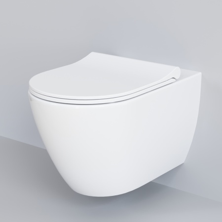 Унитаз Queen 113T20001R (570*360*400) БЕЛЫЙ подвесной БЕЗОБОДКОВЫЙ с тонкой крышкой, 2 место