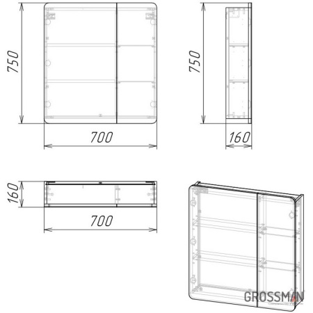 Шкаф-зеркало Grossman ТАЛИС-70 см бетон пайн