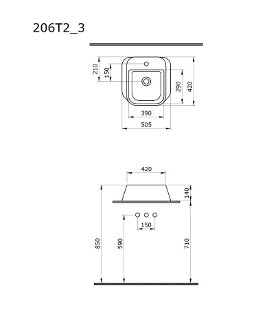Раковина Ambassador Benefit 206T20203 (505*420*140) ЧЁРНАЯ МАТОВАЯ