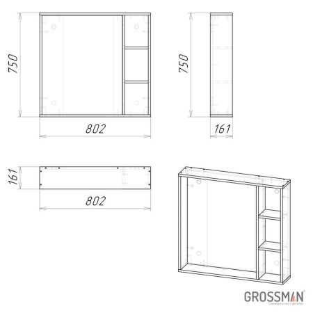 Зеркало Grossman ФЛАЙ-80 см дуб сонома