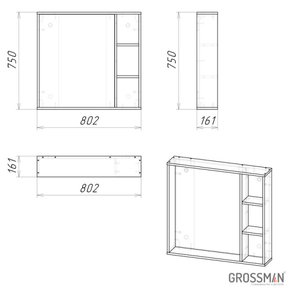 Зеркало Grossman ФЛАЙ-80 см дуб сонома