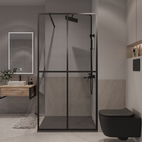 Душевая перегородка Niagara Nova NG-686-10BLACK (100х195) черный матовый,стекло прозрачное,1 место