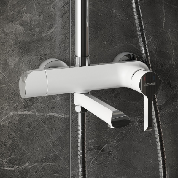 Душевая стойка Grossman Alba 500.K35.06.100/000 с верхним душем,ручной лейкой и смесителем,хром с белым,1 место