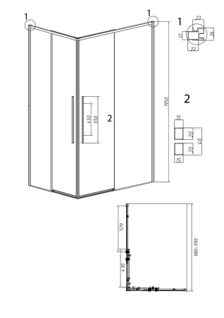 1/2 душевого ограждения Grossman Galaxy 1/2.K33.01.10L.10.02 (100*195) хром, стекло шиншилла, 1 место