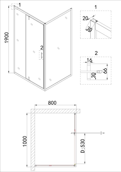 Душевое ограждение Niagara Nova NG-63-10A-A80 100x80x195 прямоугольник, дверь распашная