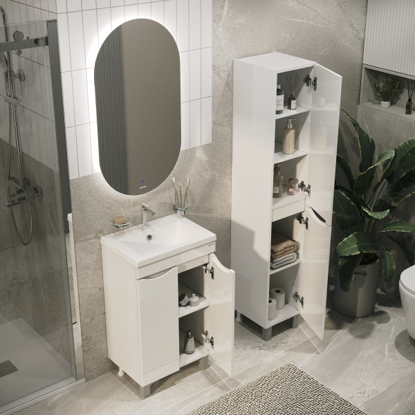 Тумба напольная "ВИСТА-50 см" с 2-мя двер., белый глянец (ум. Alice-50)