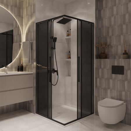Душевое ограждение Niagara Nova NG-2823-34BLACK (90х90х195) квадрат,черный матовый,двери раздвижные,стекло тонированное,1 место