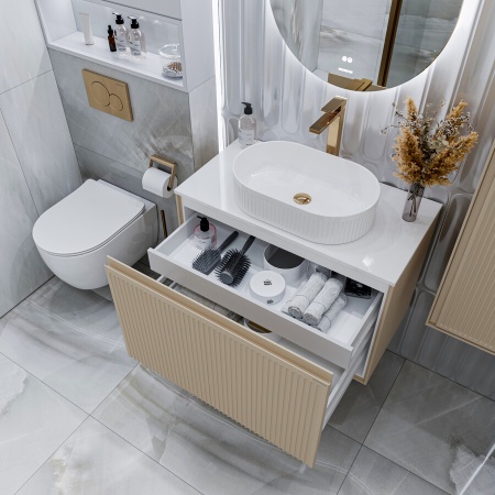 Тумба подвесная "КРИСТАЛЛ-80 см" с 1 ящ. беж. матовая