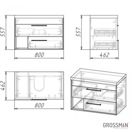 Тумба подвесная Grossman РЕАЛ-80 см веллингтон/бетон