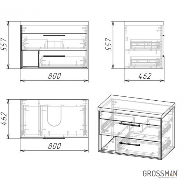 Тумба подвесная Grossman РЕАЛ-80 см веллингтон/бетон
