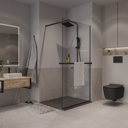 Душевая перегородка Niagara Nova NG-670-12ВLACK (120х195) черный матовый,стекло прозрачное,с полкой,1 место