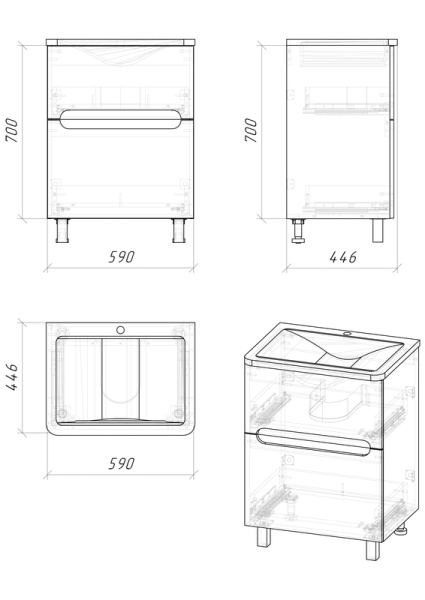Тумба напольная "АДЕЛЬ-НОРМА-60 см" с 2-я ящ. белый глянец (ум. Aдель-60)