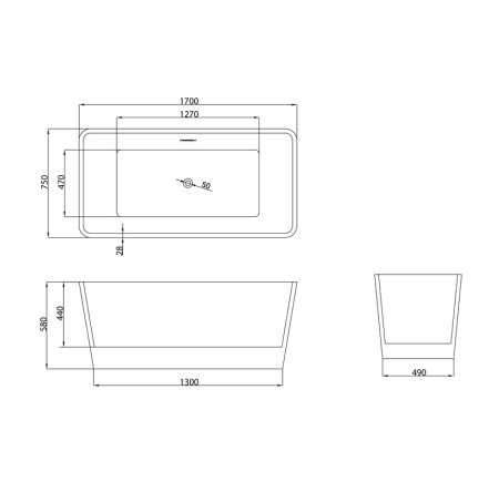 Ванна отдельностоящая Grossman Cristal GR-2022 (170х75х58) цвет белый,1 место
