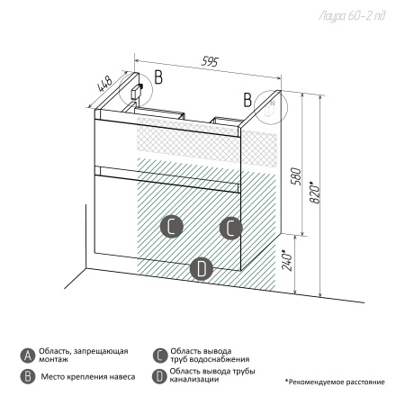 Тумба подвесная "МЕРКАДО-60 см" с 2-я ящ. белая матовая (ум. Classica-60)