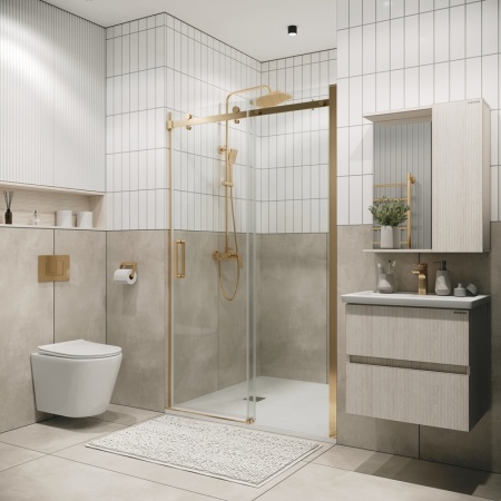 Дверь в нишу Grossman Classic 100.K33.04.100.32.00 (100х195) золото сатин,стекло прозрачное,раздвижная, 1 место