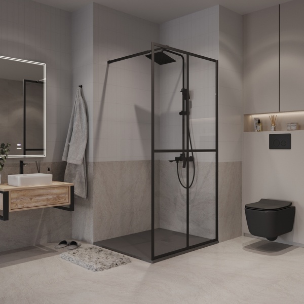 Душевая перегородка Niagara Nova NG-686-10BLACK (100х195) черный матовый,стекло прозрачное,1 место