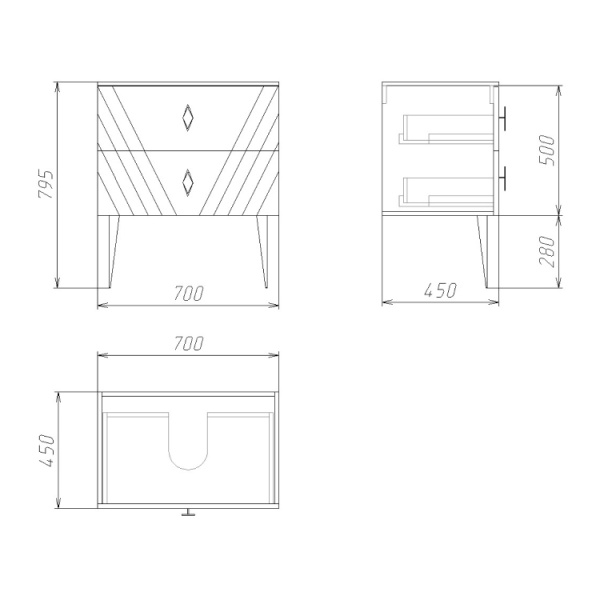 Тумба подвесная "ВИВА-70 см" с 2-я ящиками белый глянец (ум.GR-3016)