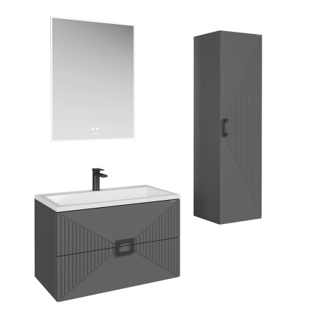 Тумба подвесная "ЛУКСОР-80 см" с 2-я ящ. графит матовая (ум. Блисс-80 см.)