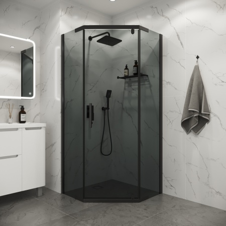Душевое ограждение Niagara Eco NG-1009-14DT (90х90х190) трапеция,распашное,черный,стекло тонированное,1 место