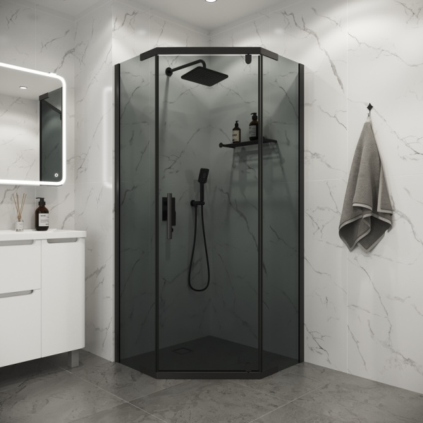 Душевое ограждение Niagara Eco NG-1010-14DT (100х100х190) трапеция,распашное,черный,стекло тонированное,1 место