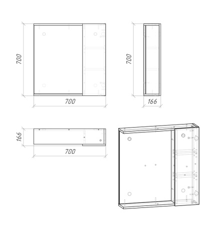 Шкаф-зеркало "ЮНИТ-70 см", универсал. кадена лайт