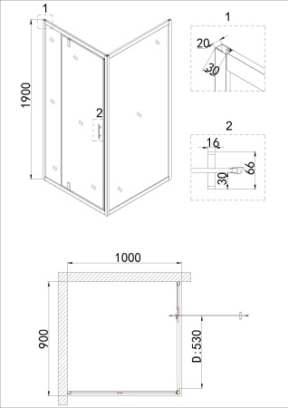 Душевое ограждение Niagara Nova NG-83-9AB-A100B 90x100x195 прямоугольник, дверь распашная